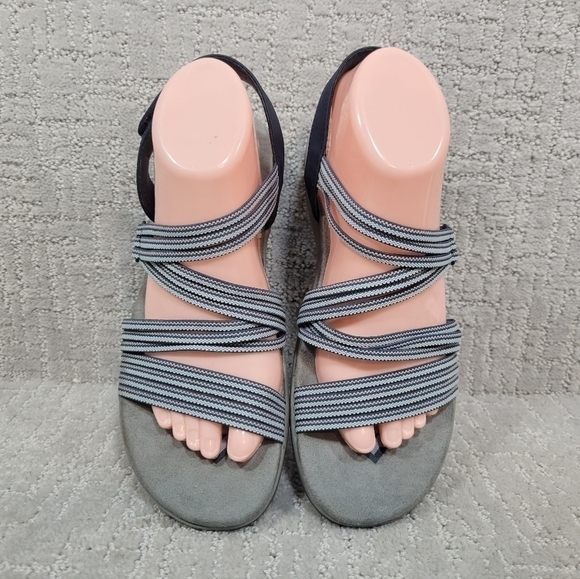 Skechers Women's Size 9 Raggae Slim Navy Blue Silver Memory Foam Slip On Sandals - Picture 6 of 12